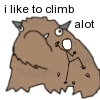 rydra_wong: "i like to climb alot". The xkcd stick figure climbs up the side of Hyperbole and a Half's yak-like "alot." (climbing -- alot)