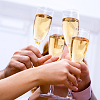 alwayswondered: Four hands clinking champagne glasses. (Champagne for breakfast)