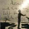 innocentsmith: sillouette of child stands in beam of light, with handwritten text: Aziraphale and Crowley felt the world change (good omens: and the world changed)