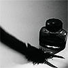 storyjunkie: b&w ink bottle and quill (pen and ink)