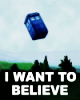 rhivolution: Mulder's I Want To Believe poster from X-Files, with a TARDIS in place of the spaceship (I want to believe: X-Files/TARDIS)
