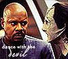 scrollgirl: sisko and garak in the pale moonlight; text: dance with the devil (ds9 sisko garak scrollgirl)
