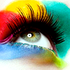 onceamy: A woman's eye -- with multicoloured/rainbow eyeshadow. (Eyeshadow-1)