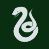 musyc: Green background with silver snake illustration (Slytherin: Mascot)