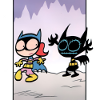 sansets: Tiny Titans Cass in her Batgirl uniform attempt to sneak up and scare Barbara. (Babs and Cass - Tiny Titans)