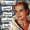 nostariel: Illustration of a woman from the fifties, captioned "She could spend hours reading fanfic." (fandom -she could spend hours fanfic)