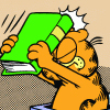 nostariel: Garfield the cat slamming his head against a book. (Garfield *headbook*)