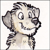 untonuggan: A hand drawn terrier "smiling" and looking slightly cross-eyed, shown from the neck up (dog terrier djinni)