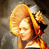lark_in_flight: Cosette in a large bonnet glancing over her shoulder (curious glance)