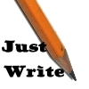 dreamwriters: a pencil at a diagonal with Just Write in the lower left corner (Just Write)
