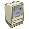 jesse_the_k: Cartoon of original Mac with screen displaying the "happy Mac" smile indicating successful boot (old Mac)