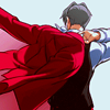 inevitableentresol: Miles Edgeworth, video games character, putting on his coat, seen from behind (Edgeworth putting on coat)
