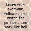 morgynleri: Learn from everyone, follow no one, watch for patters, and work like hell (learn watch work)