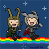 inevitableentresol: Thor and Loki bouncing on a rainbow (Thor Loki bouncy nyan cat rainbow gif)