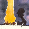 roadrunnertwice: Protagonist of Buttercup Festival sitting at a campfire. (Vast and solemn spaces (Buttercup Fest.))