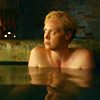 theleaveswant: still from Game of Thrones; Brienne (Gwendoline Christie) up to armpits in bath looking sad, trapped, & uncomfortable (Brienne miserable)