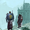 isagel: My Dragon Age: Origins character and Alistair, looking out over the ruins of Ostagar. (dragon age vista)