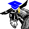 montuos: wiseass:  a donkey wearing a scholar's mortarboard cap (wiseass)