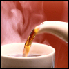 genarti: Close focus of tea pouring from teapot into cup, steam rising. ([misc] tea is my anti-woe)