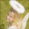 genarti: Young girl with tinsel halo and costume wings beaming upwards. ([misc] much too cute to be blamed)