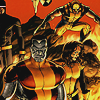 genarti: Several X-Men looking superhero-y on a pile of flaming rock. ([x-men] strike a pose)