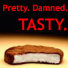silverr: a chocolate mint patty with the caption "Pretty damned tasty" (tasty)