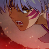 anaraine: Crop of Sesshoumaru's face in an angry expression; golden eyes, vivid stripes on his cheeks, and fangs in his mouth. ([inuyasha] inhuman)