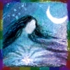 rainbow: drawing of a woman holding a star with a crescent moon overhead (moon goddess)