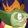 gloss: brownskinned girl hugs baby dragon (hugs!)
