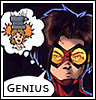 scrollgirl: thought bubble of anvil falling on man's head; text: genius (dcu impulse scrollgirl)