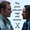 clarasteam: Erik and Charles with text "The point between rage and serenity" (point)