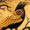 dchan: A black bird with brass clockwork wings (clockwork bird)