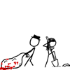 binz: two xkcd stick figures burying a bag that's leaking red ([ comic ] best of friends)