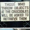 attie: Sign: Those who throw objects at the crocodiles will be asked to retrieve them. (snark - crocodiles)