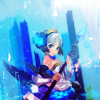 anaraine: Gwendolyn, Valkyrie princess of Ragnanival, holding her Psypher Spear against a blue background. ([odin sphere] gwendolyn)