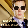 enigel: Cabin Pressure: Martin with pasted on aviator shades, text 'Maverick flies again!' (Cabin Pressure Maverick!Martin)