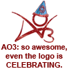 elf: AO3: So awesome, even the logo is celebrating (with logo with party hat) (Celebrating AO3)