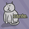 celli: a cartoon gray fat cat with "Cante." next to her (Cante.)