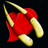 loafing_oaf: black background with a red heart pierced by two tusks (Is man really a walrus at heart?)