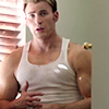 assembles: unsure, talking, tank top, glance (of steve in this tanktop)