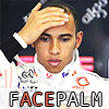 smilingslightly: Photo of F1 driver Lewis Hamilton (after the McLaren lying scandal) with palm to forehead. Reads fACEpalm (lewis_facepalm)
