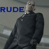 katarik: FFVII: ACC: full-body shot of Rude looming, text rude (Still waters.)