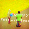 amihan: image of characters mac armstrong & paul roberts in the fades standing across paul's message, "happy birth-yester-day" ([the fades] mac & paul (birthday))