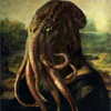 wintergrey: A parody of the Mona Lisa: the upper body of a woman with the head of a creature with tentacles for a mouth. (Cthulhu: Devilishly handsome chap.)