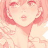 ex_we935: A pink-tinted anime-style drawing of a woman with chin-length hair. (Kerry - Illustrated)