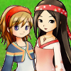 anaraine: Nori and the female main character, smiling and dressed in Konohana outfits (Harvest Moon: Tale of Two Towns). ([harvest moon] konohana girls)