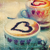 teigh_corvus: Two lattes in cups, chocolate hearts drawn on the milk foam. ([Misc.] [Love] Coffee <3)