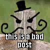 revolutions: A fence-post with a top-hat, evil eyebrows and a twirly moustache drawn on in MS Paint, captioned "this is a bad post". (this is a bad post!)