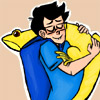 odditycollector: John Egbert smiling as he carries a giant, confused looking salamander over his shoulder. (Salamander)