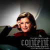 muccamukk: Captain Janeway lounging in her ready room. Text: "Content" (ST: Content)